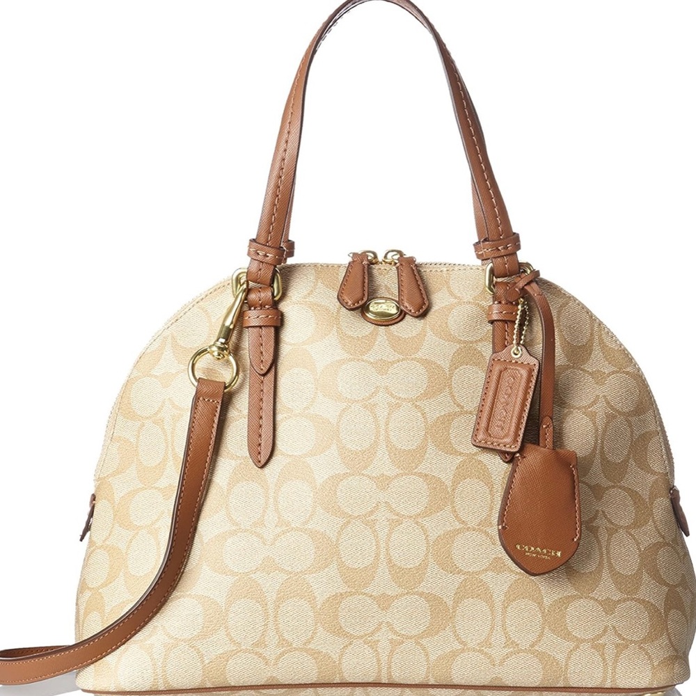 Coach Brown and Cream Signature Shoulder Bag